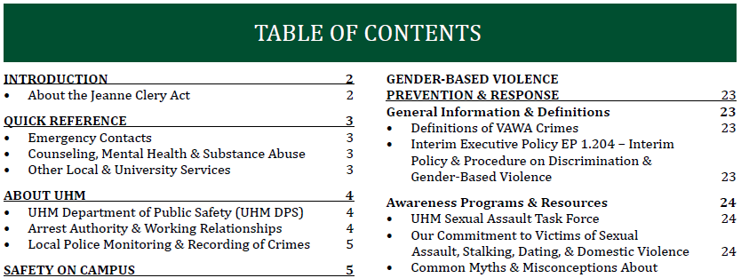 Example table of contents