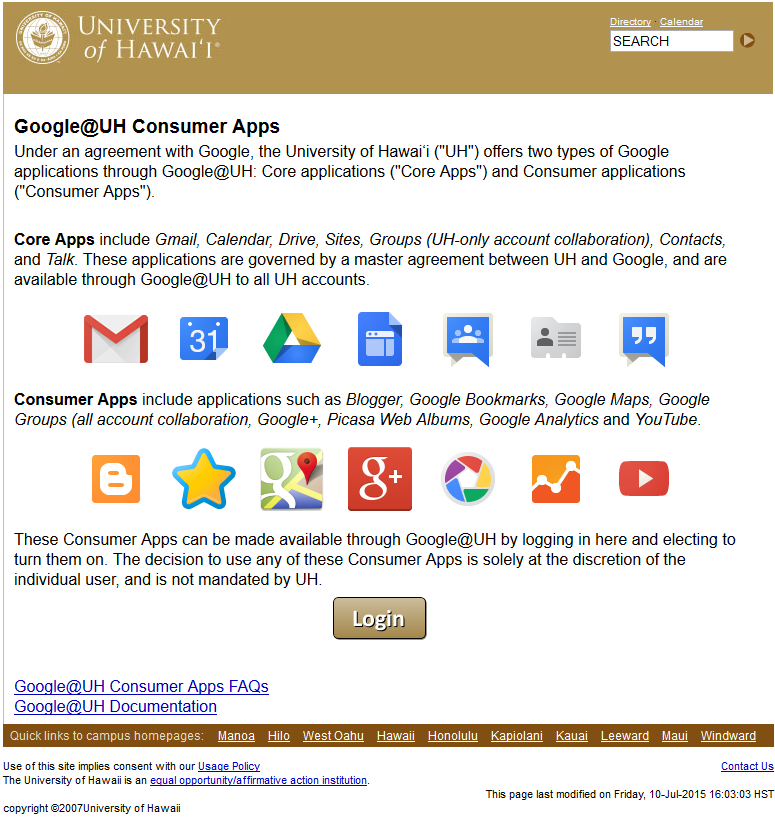 google at uh consumer apps page