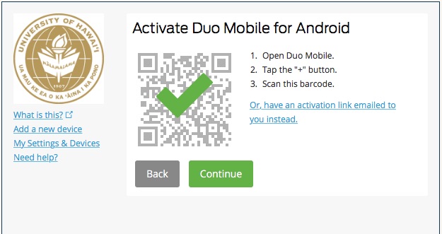 Activate Duo Mobile app
