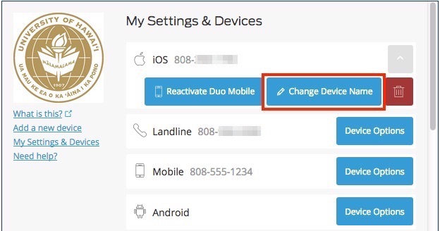Change Device Name button