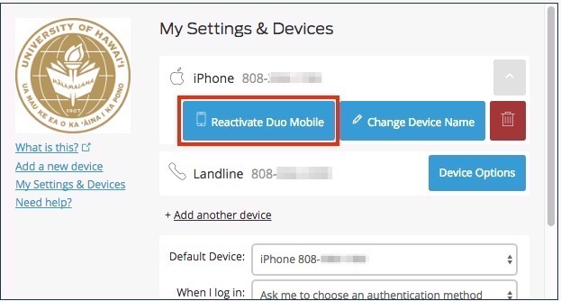 Reactivate Duo Mobile button