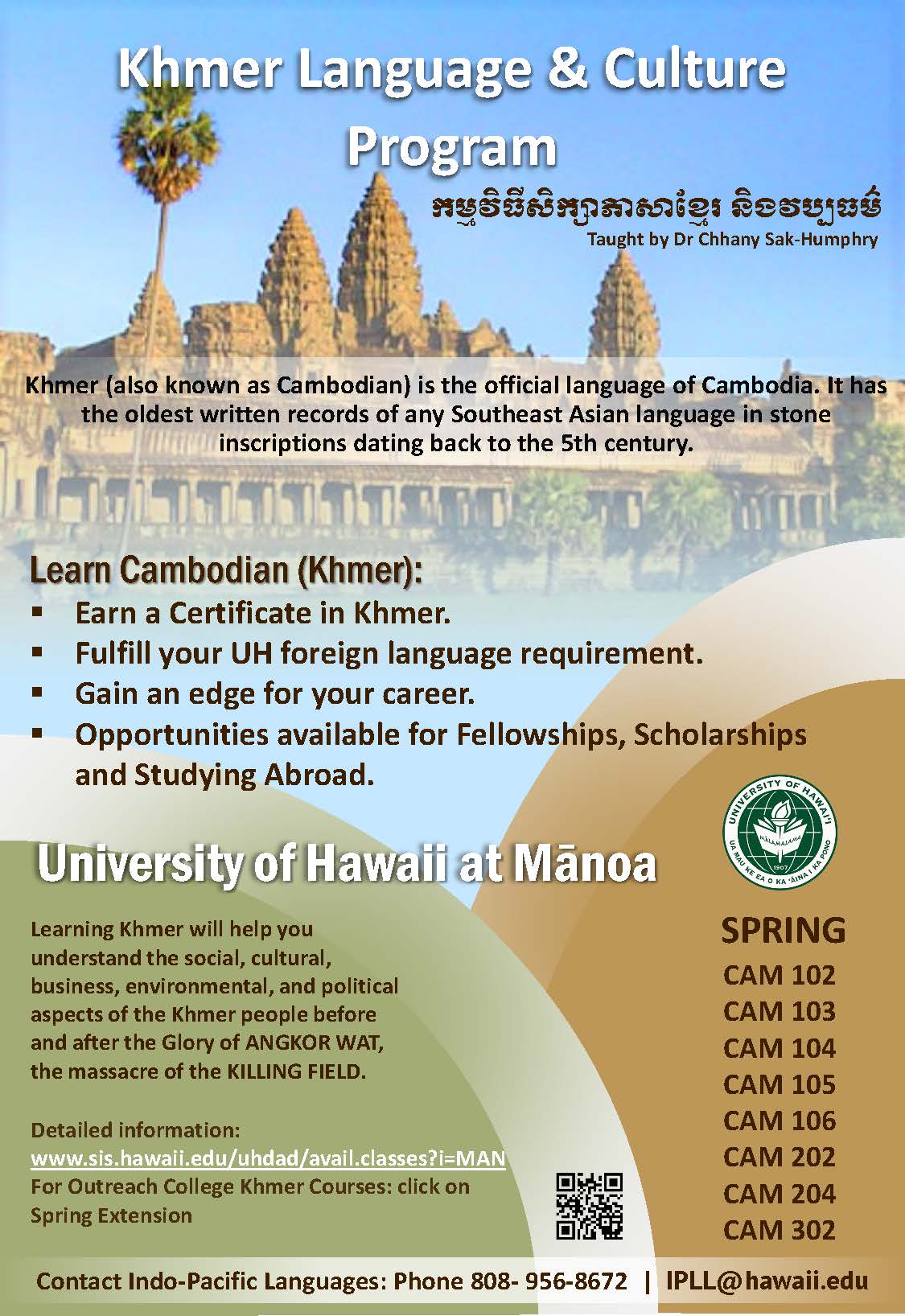 University of Hawaii Spring Khmer Courses