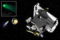 target comet Tempel 1, inset on NASA?s depiction of the impactor departing the flyby craft