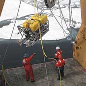 hoisting senstitive scientific instruments over an iceflow