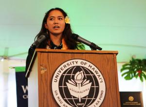 Wai‘ale‘ale Sarsona delivers Early College speech in Hawaiian at Windward CC commencement.