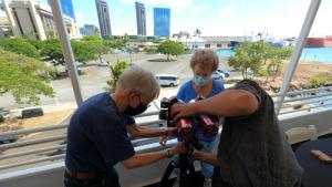 Eclipse team tests equipment on the boat deck in waters off Oʻahu