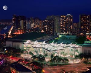 Aerial View of the Hawaii Convention Center at night (credit: David Cornwell).