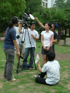 ACM and Shanghai University students working on the film “Jinxian Ju" in Shanghai in June 2009