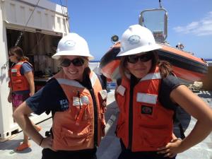 HIMB PhD candidate Nyssa Silbiger with graduate student Maya Walton on-board the NOAA ship (Wiener).