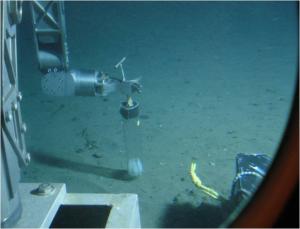 View of the sediment coring process, from inside the submersible.