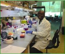 Dr. Felix Ikuomola at work in the UH Cancer Center's Matter Lab.