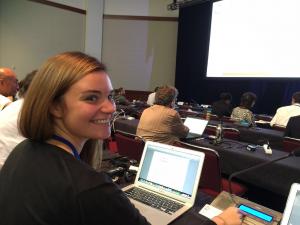 UH law student Claire Colegrove reacts to the approval of Hawaii’s seven legal motions at the Congress.