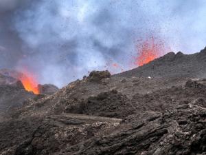 Erupting Piton de la Fournaise volcano. Credit: U.S. Geological Survey. 