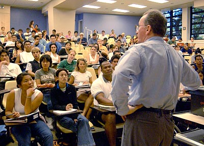 college classroom full of students