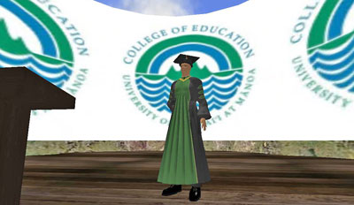 A virtual graduate in cap and gown