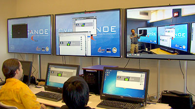 student and video screens
