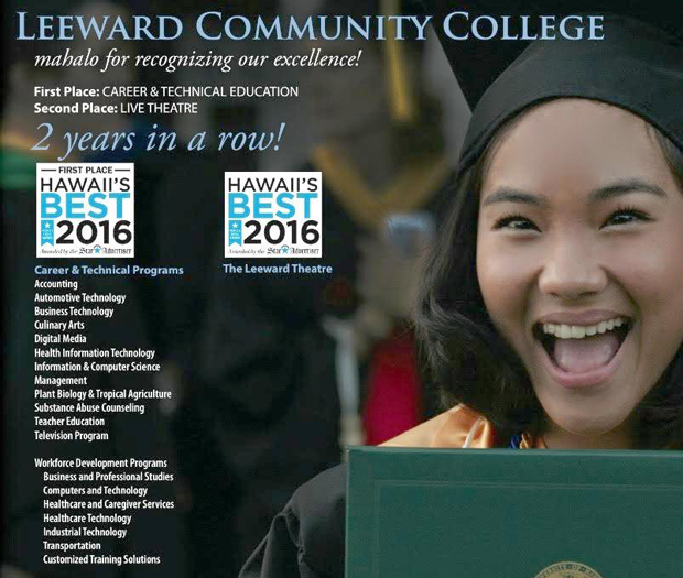 Leeward Community College mahalo ad with graduate
