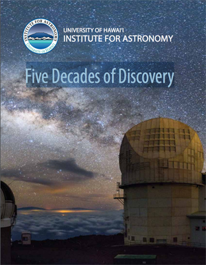 Institute for Astronomy 50th anniversary publication cover with telescope and stars on the cover