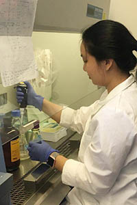 Janey Guo doing an experiment in a laboratory