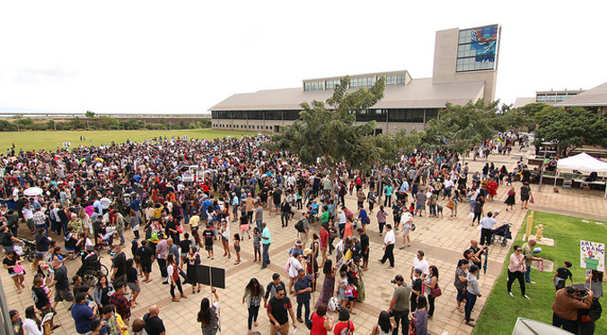 UH West Oahu campus with people