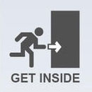 GET INSIDE: graphic of a person running in through a doorway