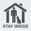 STAY INSIDE: graphic of a person and pet in a house