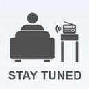 STAY TUNED: graphic of a person sitting on a chair and listening to the radio