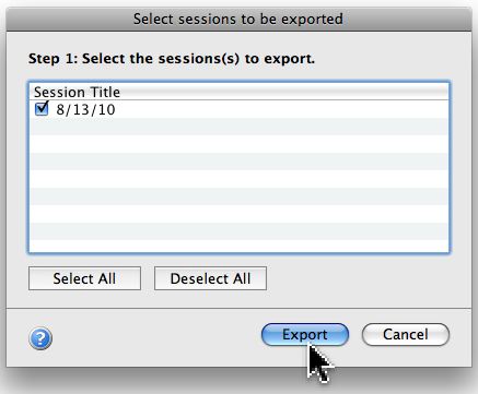 selecting session then clicking on the export button