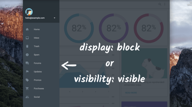 Use display: block or visibility: visible to signal to assistive technologies when content is out of view. As it implies, other display properties also work as well.