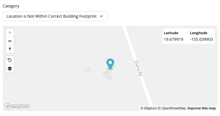 Screenshot of a pin on a map to show the correct building location.