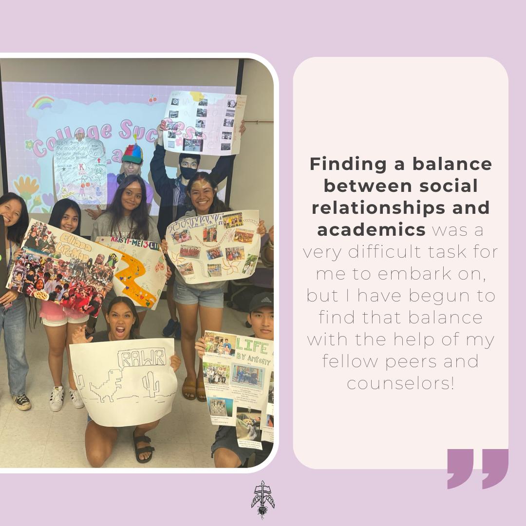 Student Testimonial: Finding a balance between social relationships and academics was a very difficult task for me to embark on, but I have begun to find that balance with the help of my fellow beers and counselors!