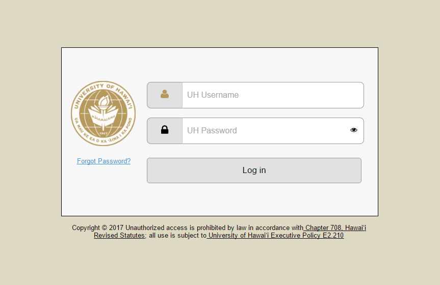 UH Login screen