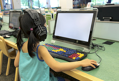 Elementary student on a school computer