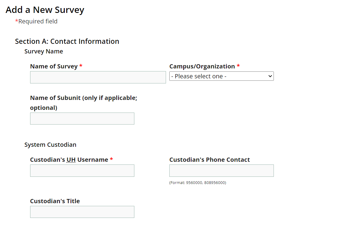 Add New Survey input form