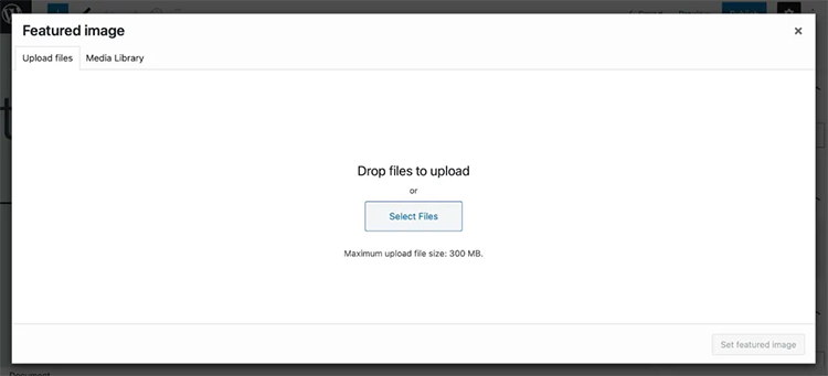 Featured image upload screen through Media Gallery