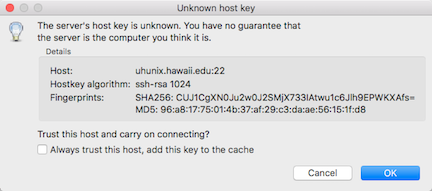 Prompt for an unknown host key