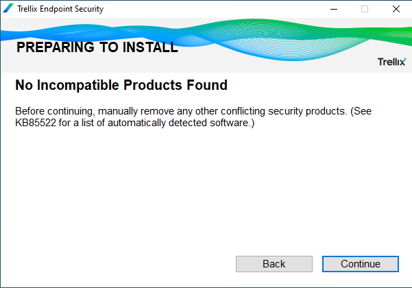 Step to check for incompatible products. If none are found, choose continue.