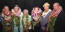 Honorees, from left, Oshiro, Apoliona, McElrath, Lyons, Paglinawan couple