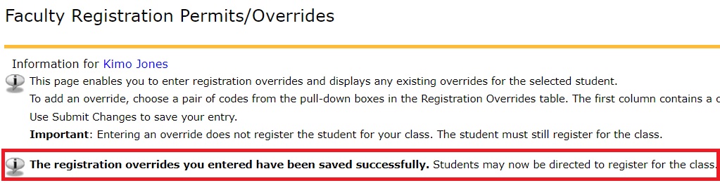 Override Confirmation