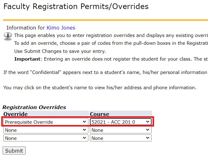 Override Entry
