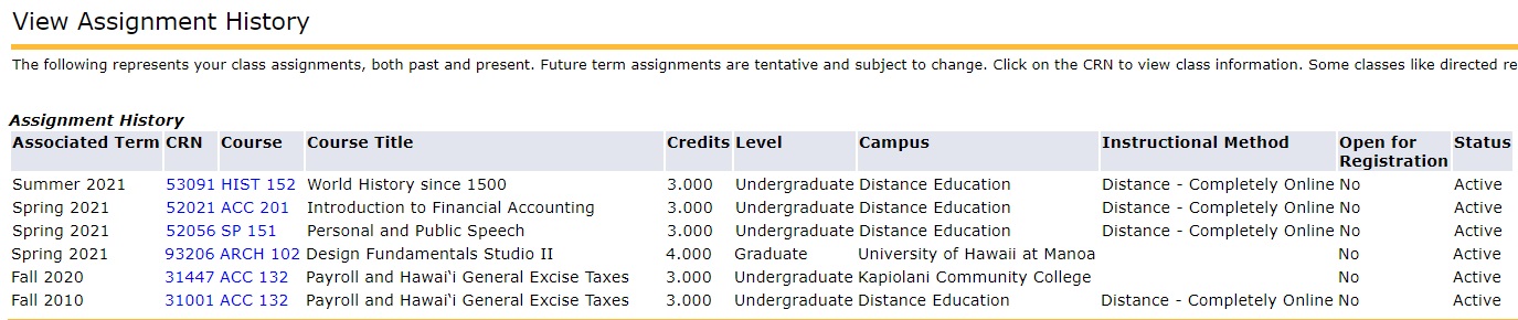 View Assignment History