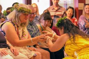 New UH Hilo Chancellor Bonnie D. Irwin was recognized in a Hawaiian appointment ceremony.