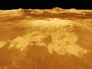 Sapas Mons volcano on Venus is visible in the center of this image. Credit: NASA Jet Propulsion Lab.