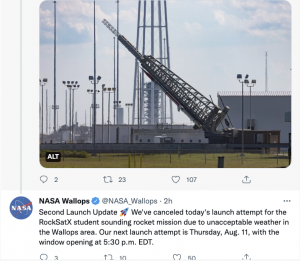 @NASA_Wallops tweet from Aug. 10. 2022
