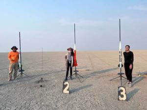 Caleb Yuen, D'Elle Martin and Alyson Wirtz built and launched rockets seeking certifications.