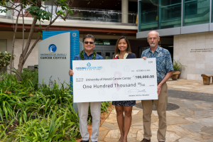 Drew and Shirley Santos and  Dr. Loic Le Marchand, interim director at the UH Cancer Center.