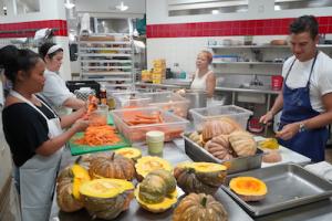 Relief food preparation at UH Maui College.