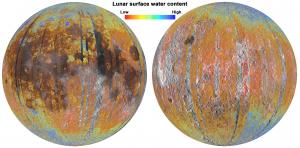 Water on the lunar surface: nearside (left) and farside (right). Credit: Li, et al., 2023.