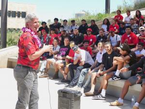 President David Lassner delivers news of scholarship
