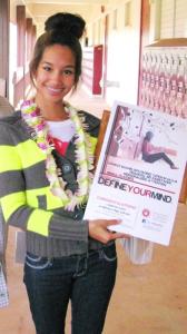 UH West O'ahu Flyer Contest grand-prize winner Sabrina Lowe smiles with her winning design.